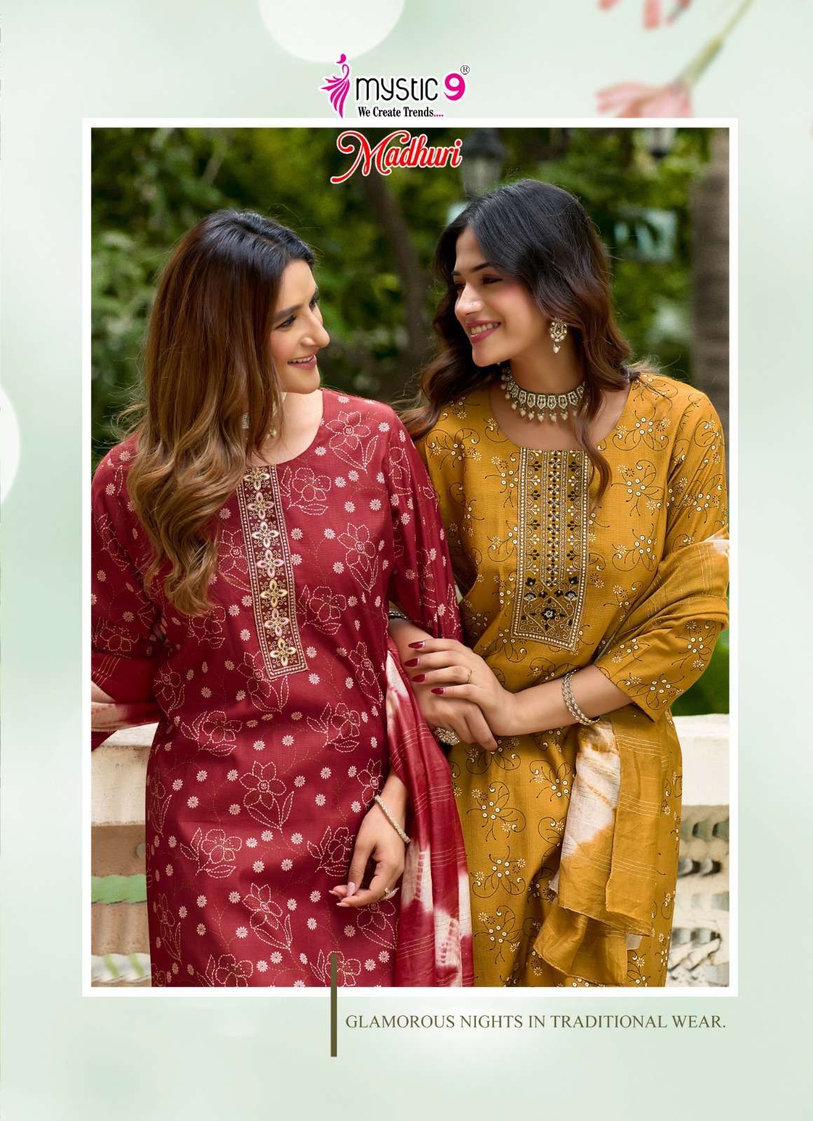 MYSTIC 9 MADHURI VOL 2 VERTICAN FOIL PRINT STRAIGHT CUT CATALOGUE SALWAR SUIT TREND DEALER
